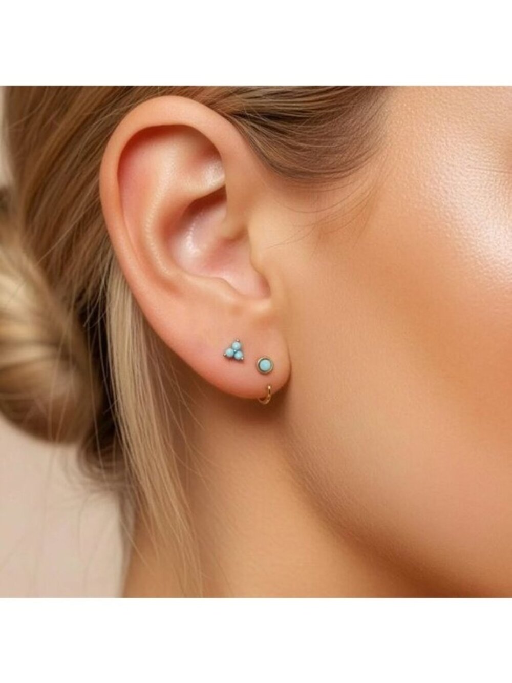 Turquoise Stud Earrings December Birthstone Gold Cluster Dainty Studs
